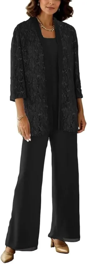 3 Pcs Mother of The Bride Pantsuits with Jackets 3/4 Long Sleeve Pant Suits for Women Dressy Wedding