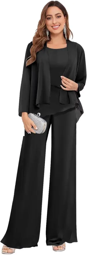 3 Piece Mother of The Bride Pant Suits for Wedding Chiffon Jackets Formal Pantsuits for Women Dressy