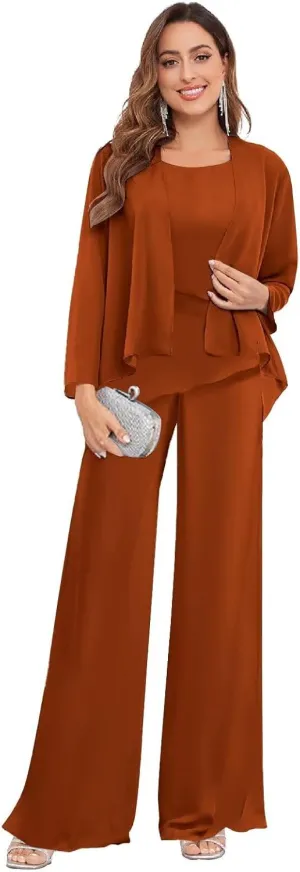3 Piece Mother of The Bride Pant Suits for Wedding Chiffon Jackets Formal Pantsuits for Women Dressy