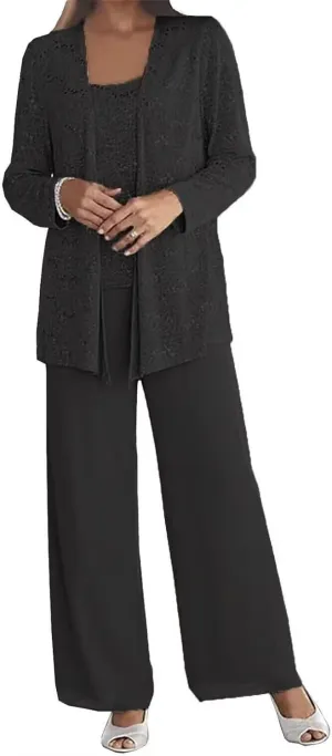 3 Pieces Dressy Pantsuits for Wedding Guest Chiffon Lace Mother of The Bride Pants Suits with Jackets
