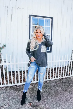 A Lil' Bit Of Glitz Top - Charcoal