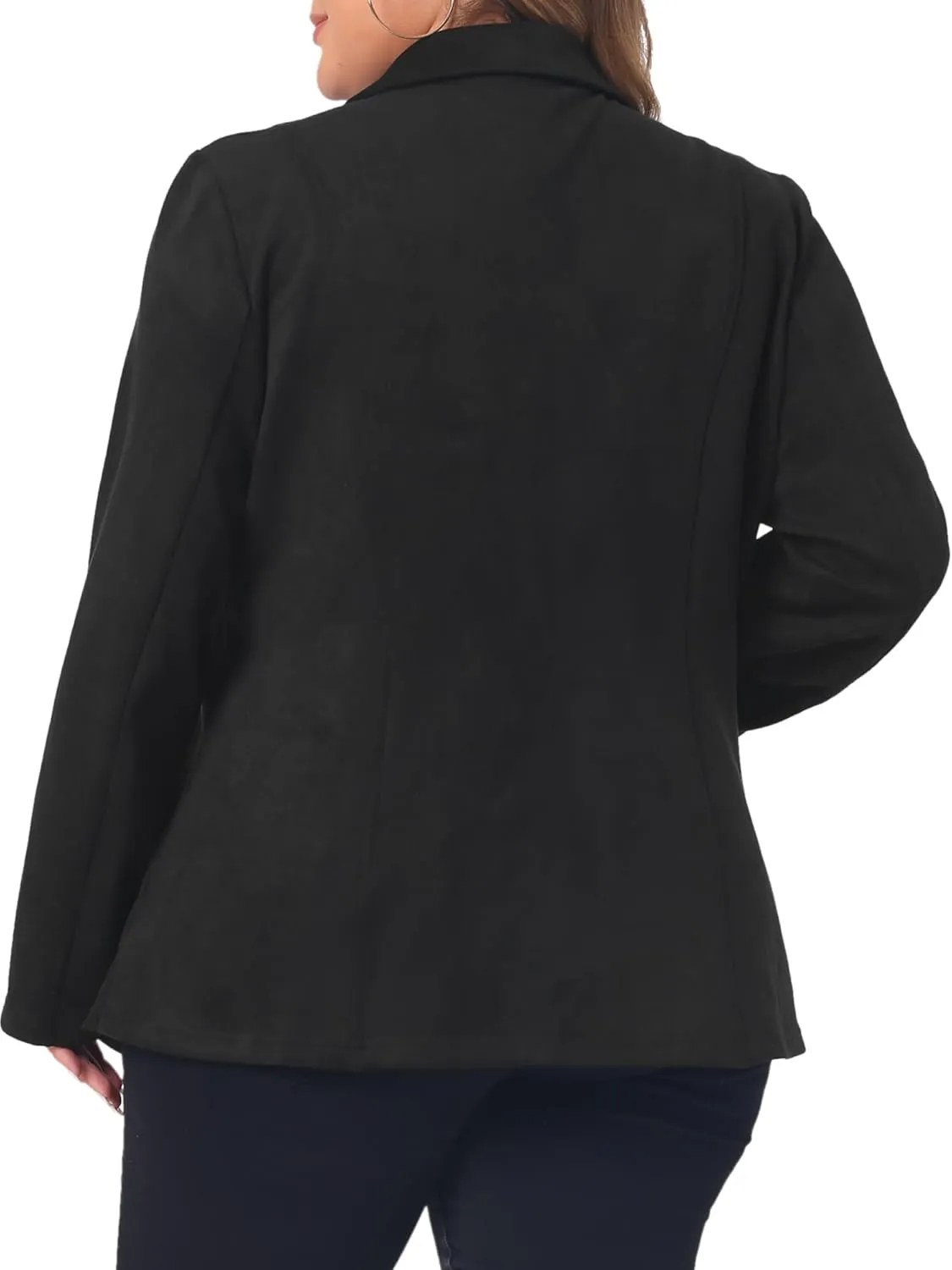 Agnes Orinda Plus Size Faux Suede Jacket for Women Lapel Collar Button Front Long Sleeve Work Casual Blazer Jackets
