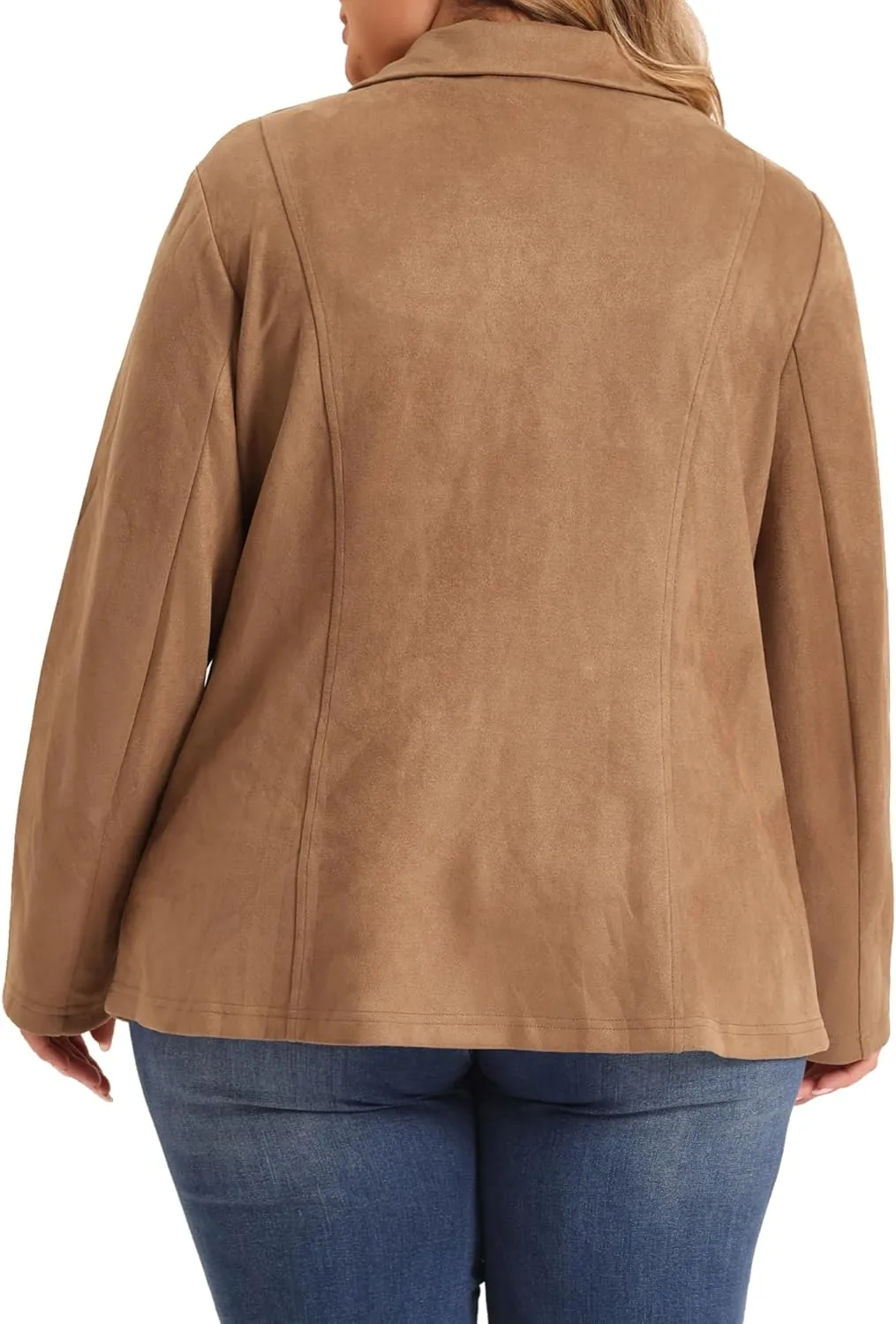 Agnes Orinda Plus Size Faux Suede Jacket for Women Lapel Collar Button Front Long Sleeve Work Casual Blazer Jackets