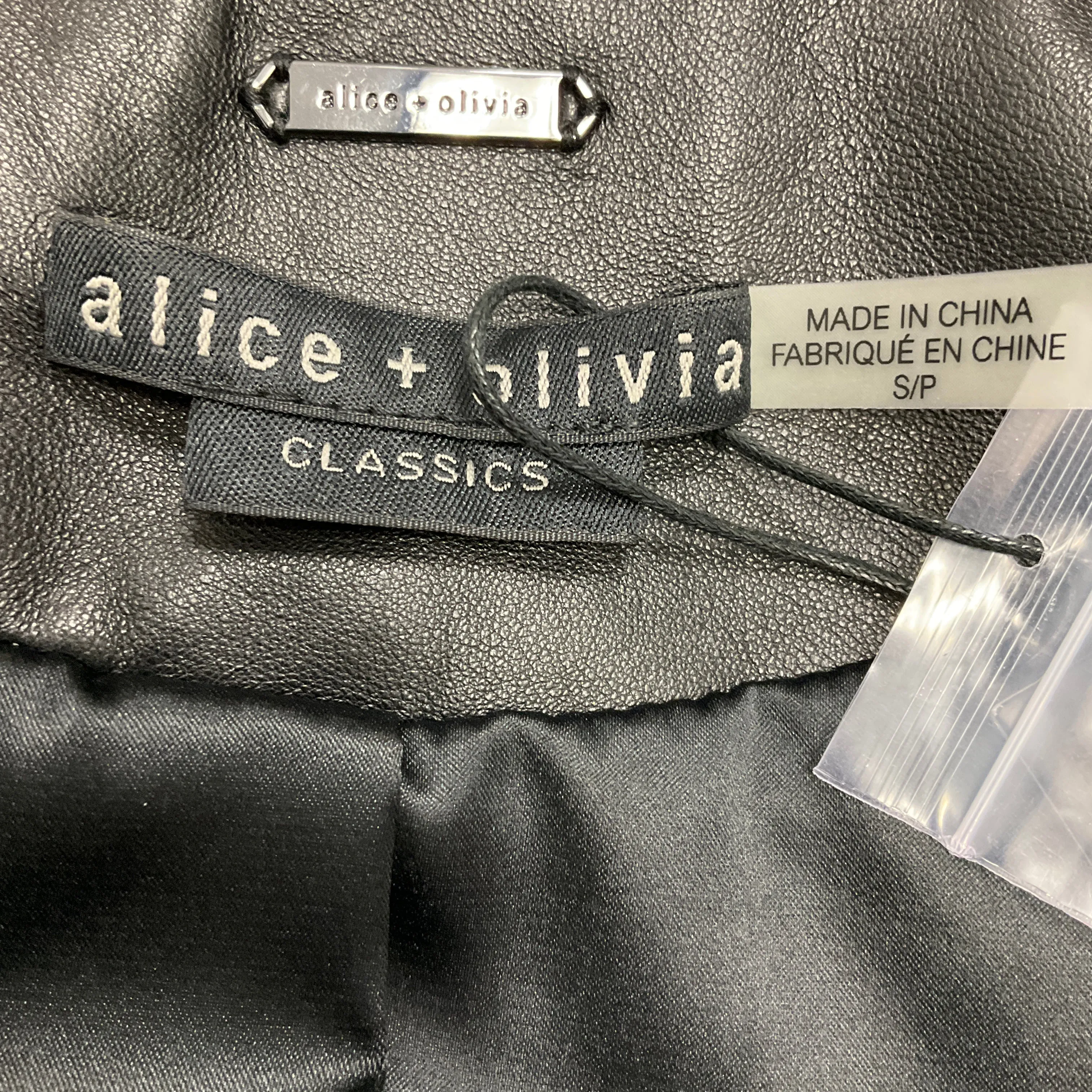 Alice   Olivia Black Cropped Lambskin Leather Jacket