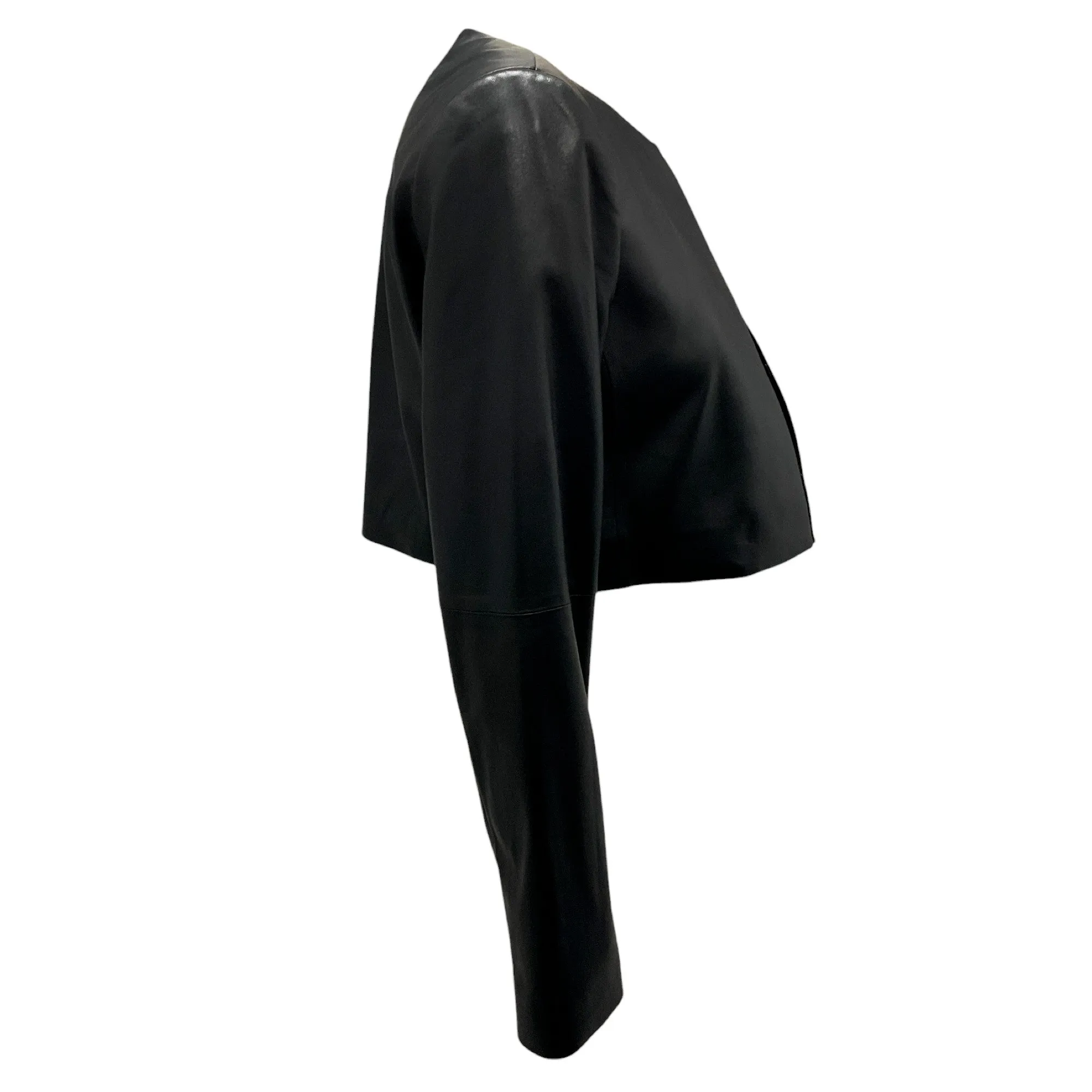 Alice   Olivia Black Cropped Lambskin Leather Jacket