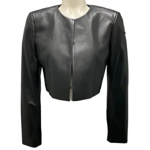 Alice   Olivia Black Cropped Lambskin Leather Jacket