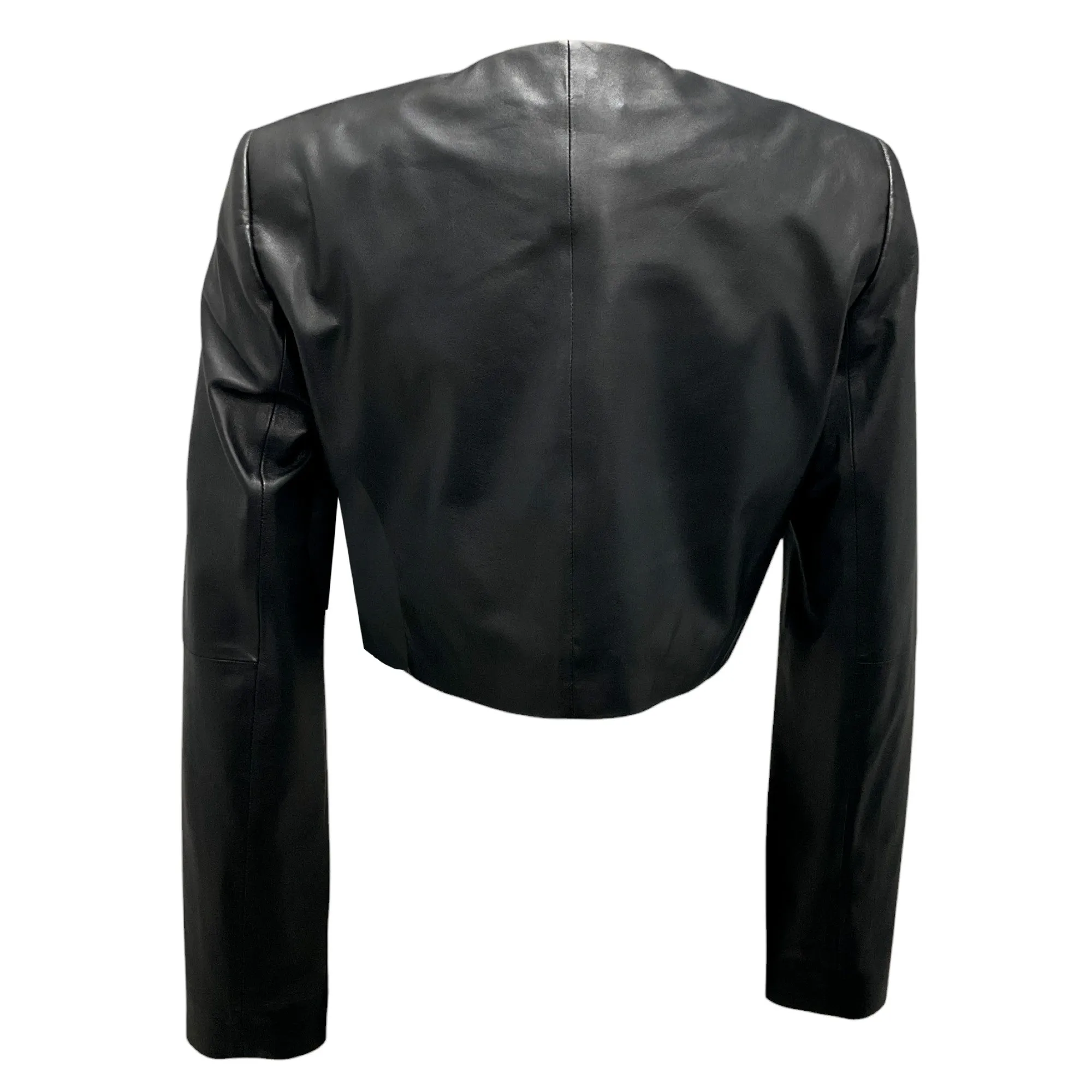 Alice   Olivia Black Cropped Lambskin Leather Jacket