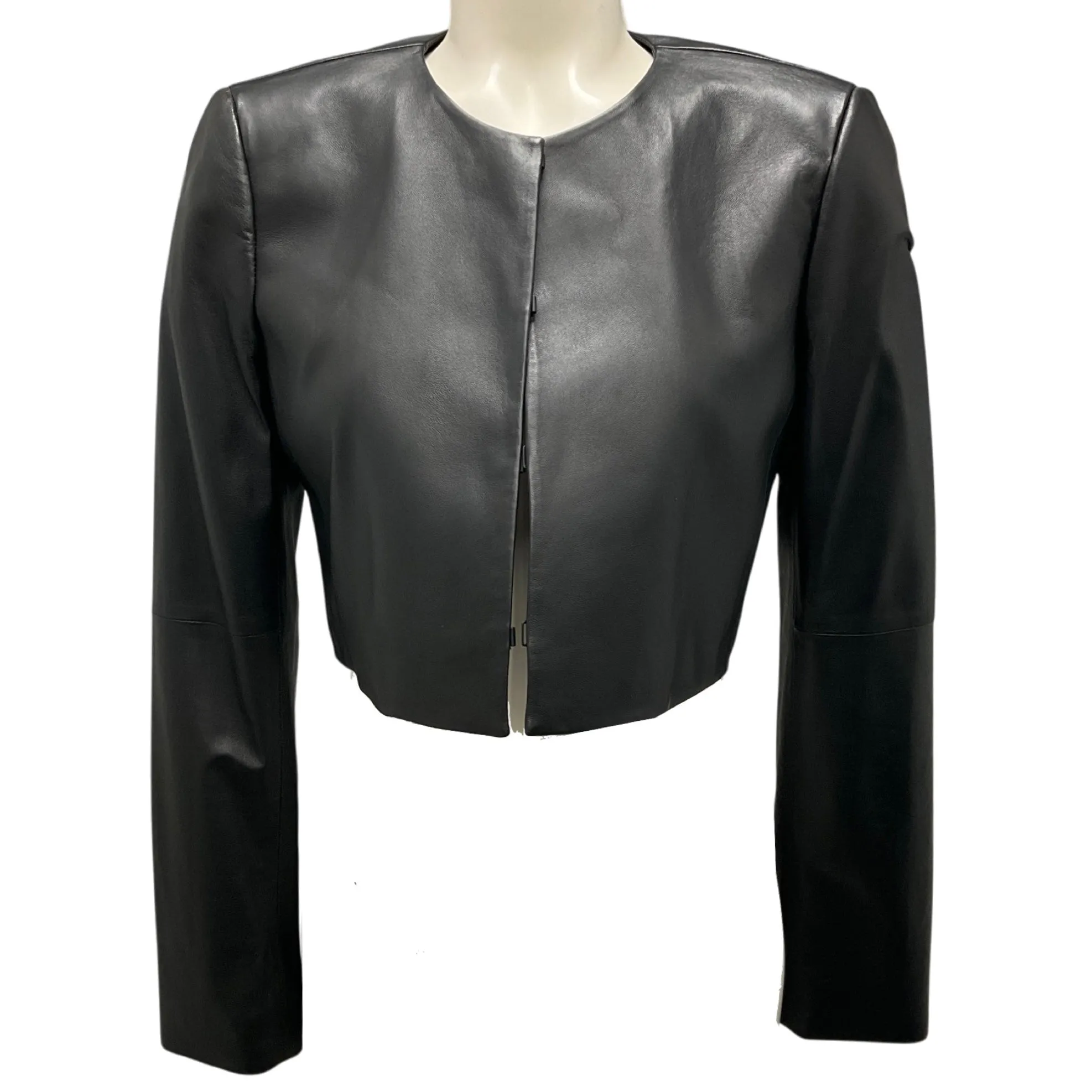Alice   Olivia Black Cropped Lambskin Leather Jacket
