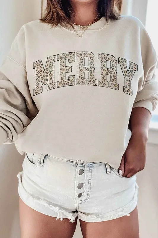 Alphia Leopard Merry Christmas Graphic Sweatshirt