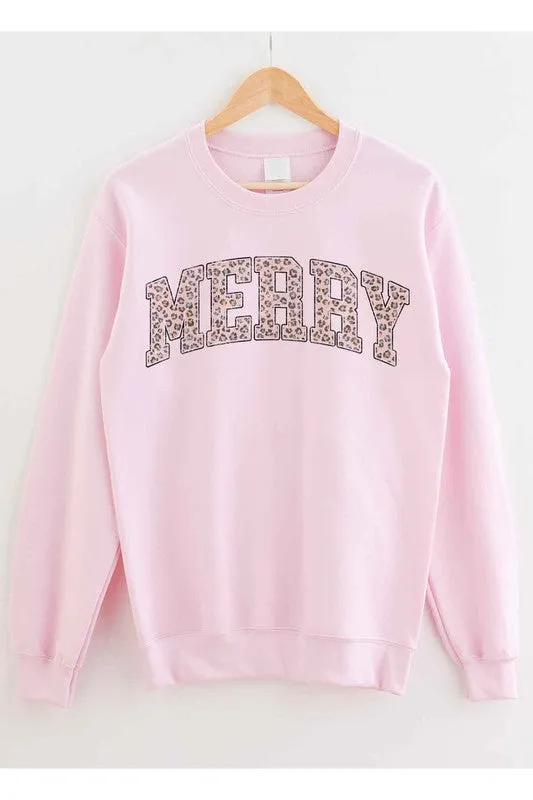 Alphia Leopard Merry Christmas Graphic Sweatshirt