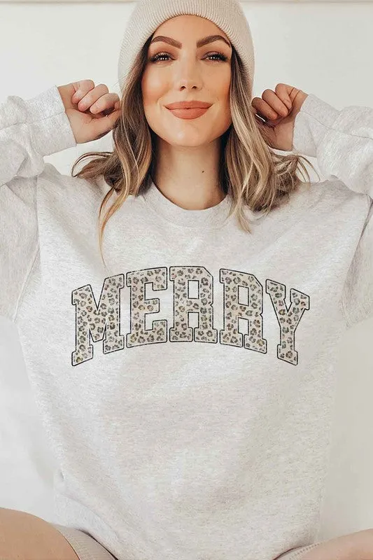Alphia Leopard Merry Christmas Graphic Sweatshirt