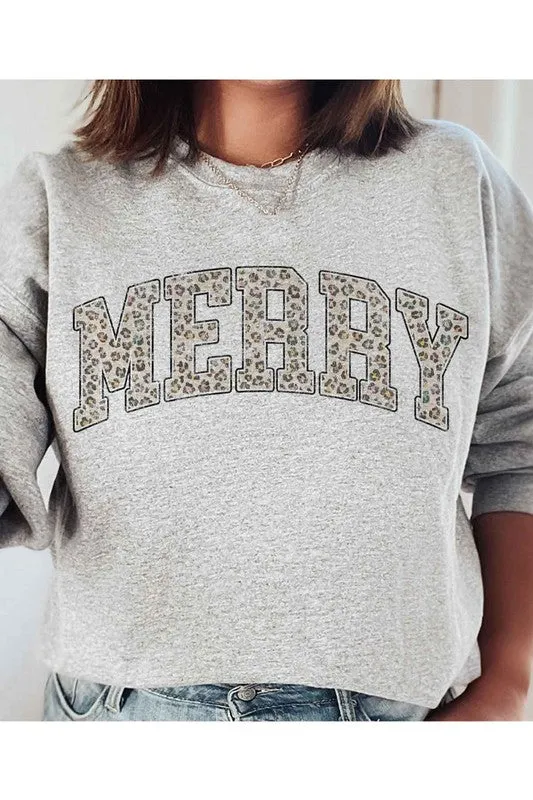 Alphia Leopard Merry Christmas Graphic Sweatshirt