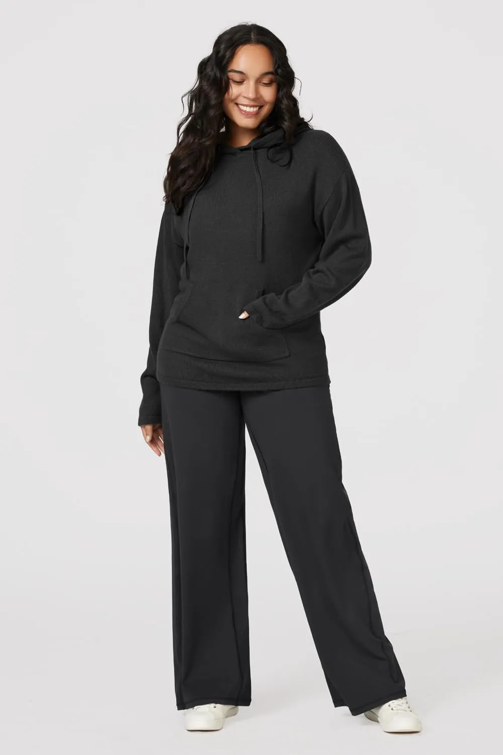 Arach&Cloz Womens 2023 Two Piece Outfits Knit Sweaters Hoodies and Wide Leg Yoga Pants Tracksuit Lounge Sets with Pockets