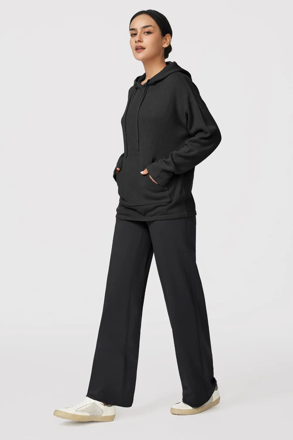 Arach&Cloz Womens 2023 Two Piece Outfits Knit Sweaters Hoodies and Wide Leg Yoga Pants Tracksuit Lounge Sets with Pockets