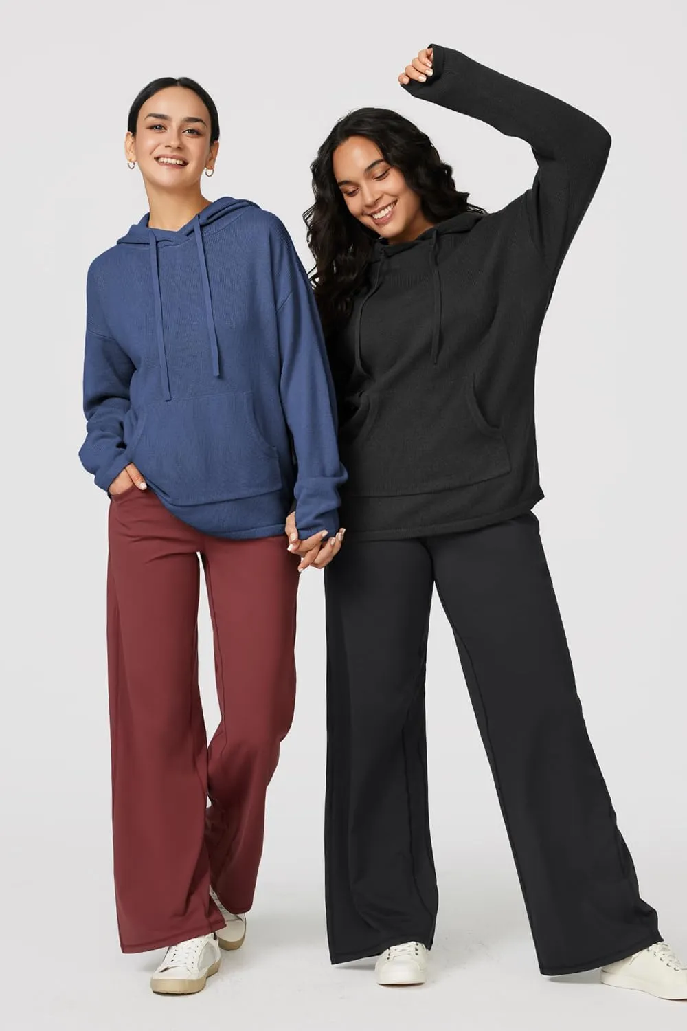 Arach&Cloz Womens 2023 Two Piece Outfits Knit Sweaters Hoodies and Wide Leg Yoga Pants Tracksuit Lounge Sets with Pockets