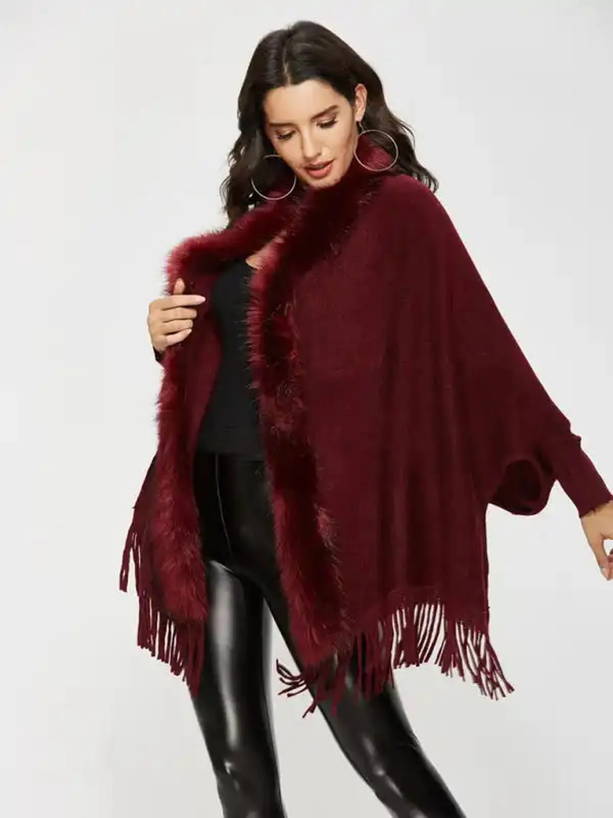 Autumn Winter Fur Collar Shawl Cardigan Wool Coat