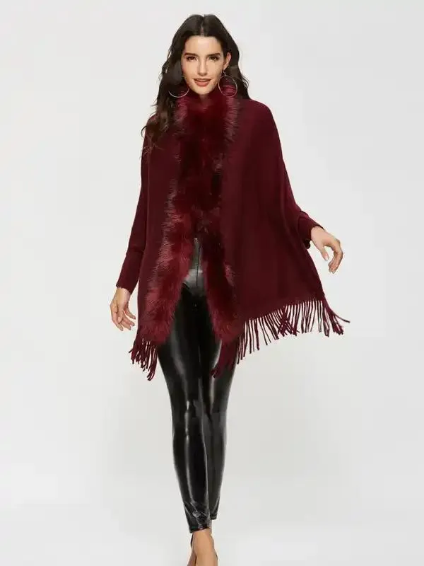 Autumn Winter Fur Collar Shawl Cardigan Wool Coat