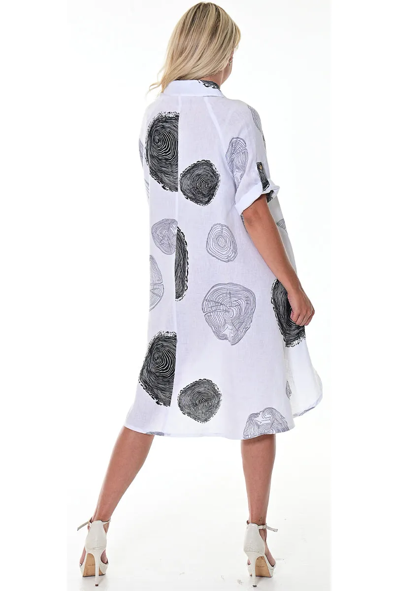 Azucar Ladies 100% Linen Dress w/Roll-Up Sleeve Button Down Collar Front in (4) Colors- LLWD107