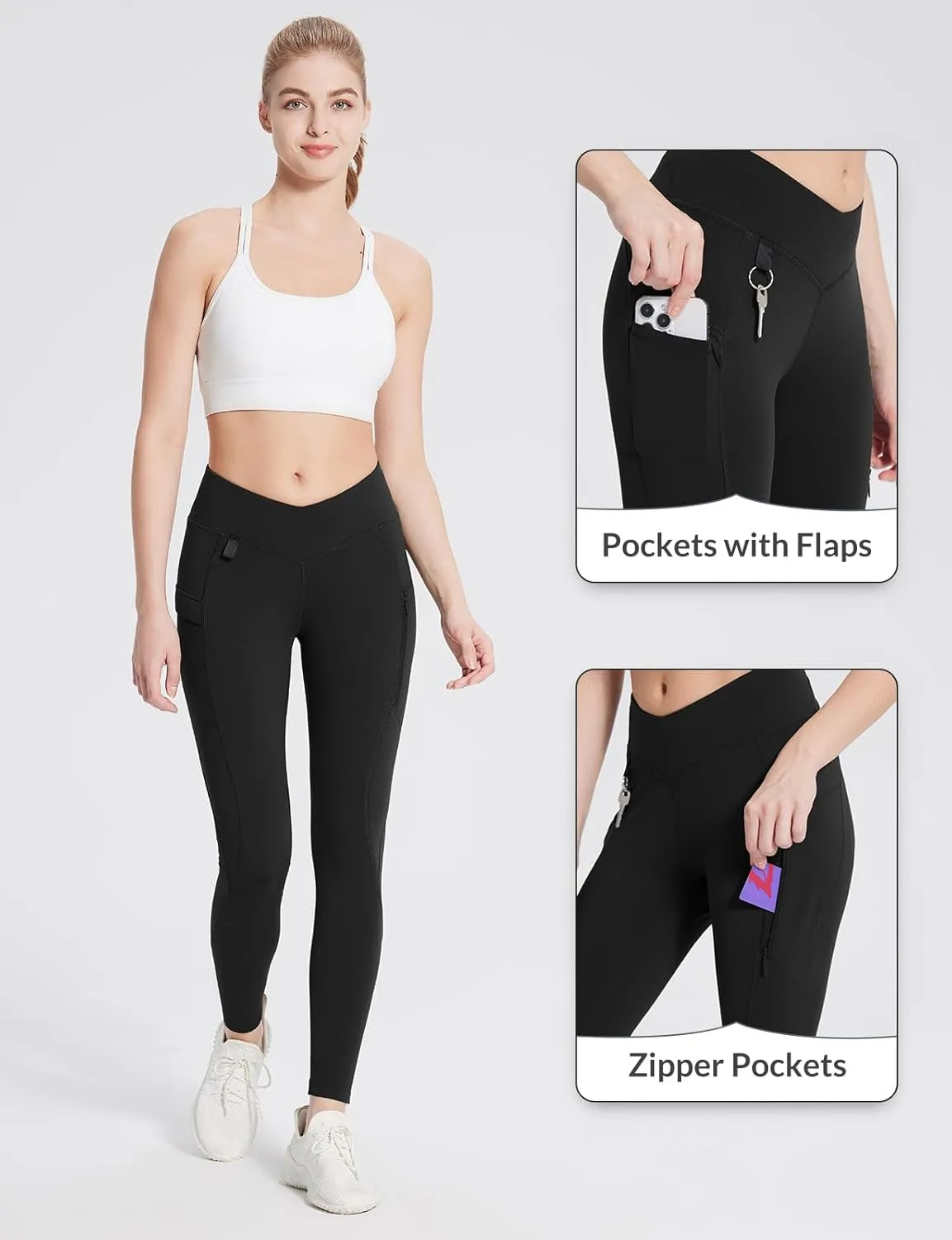 baleaf Women's Fleece Lined Leggings Thermal Warm Zipper Pockets Hikng Pants Winter Cold Weather Water Resistant High Waisted