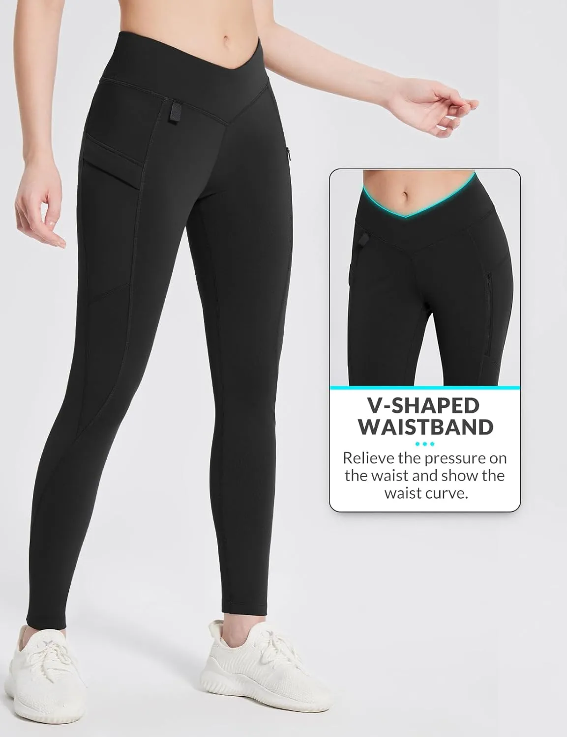 baleaf Women's Fleece Lined Leggings Thermal Warm Zipper Pockets Hikng Pants Winter Cold Weather Water Resistant High Waisted