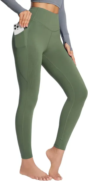 baleaf Women's Petite Fleece Lined Leggings with Pockets, 25" Thermal Winter Warm High Waisted Thick 7/8 Yoga Pants