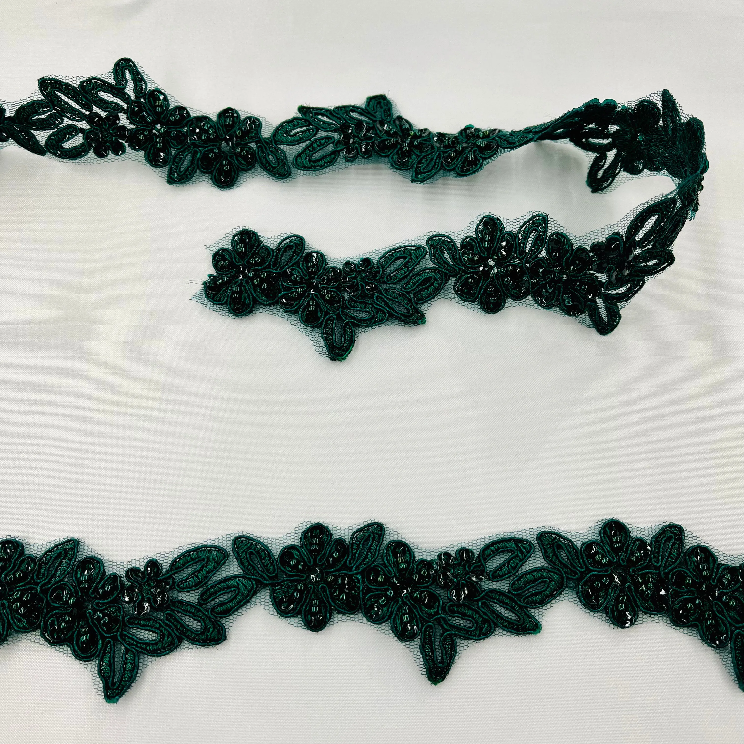 Beaded & Corded Lace Trimming Embroidered on 100% Polyester Net | Lace USA - 96277W-BP