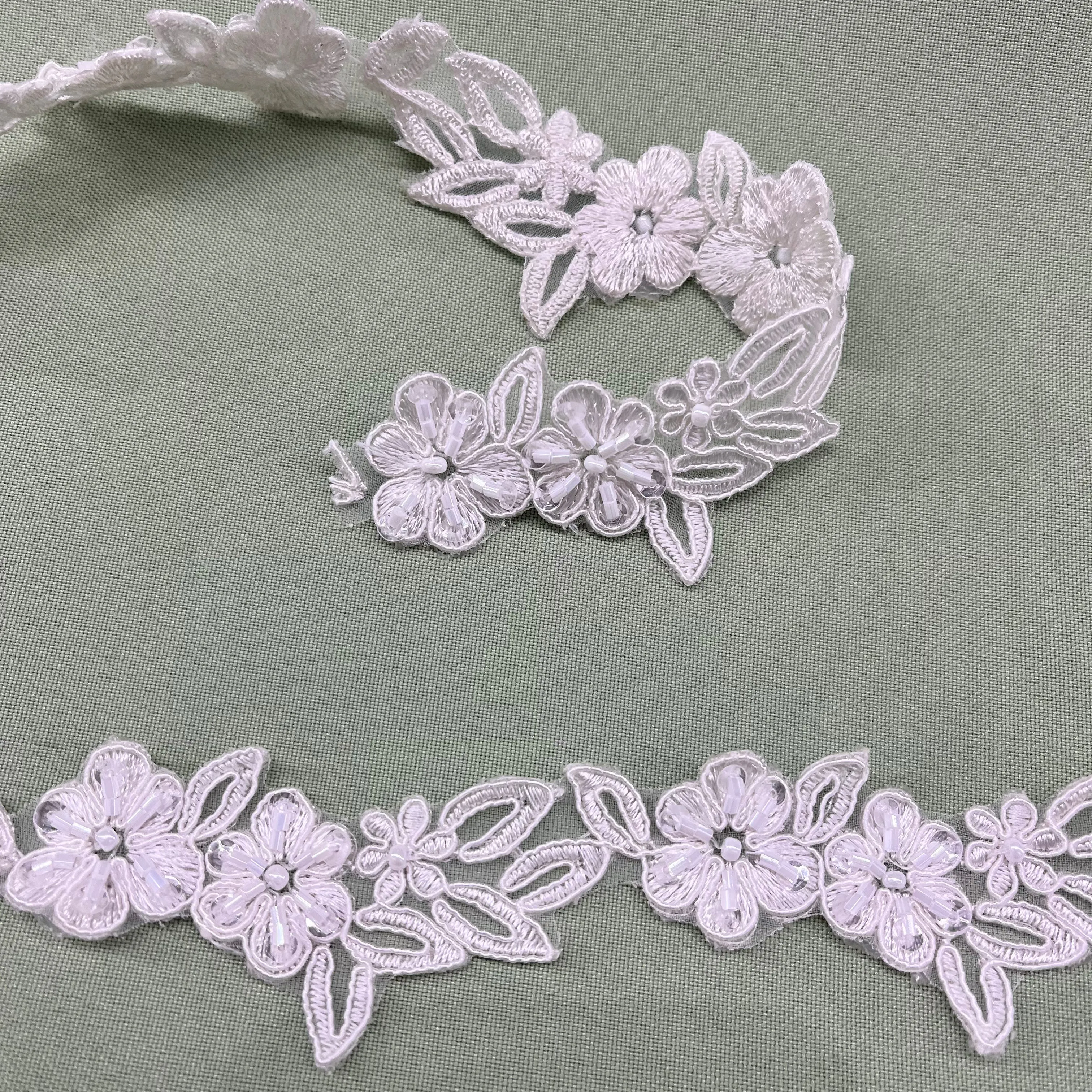 Beaded & Corded Lace Trimming Embroidered on 100% Polyester Net | Lace USA - 96277W-BP