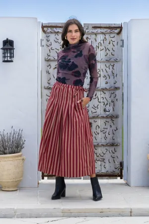 Belmond Striped Pleated Skirt - Mocha/Mulberry