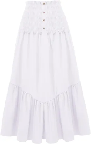 BeryLove Long Skirts for Women A-Line Pleated High Waist Maxi Skirt Flowy Elegant Casual Work Beach Skirts 2001 White XL