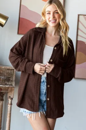 Between You And Me Brown Textured Button Shirt