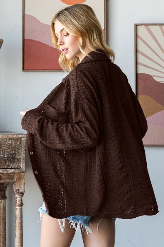 Between You And Me Brown Textured Button Shirt