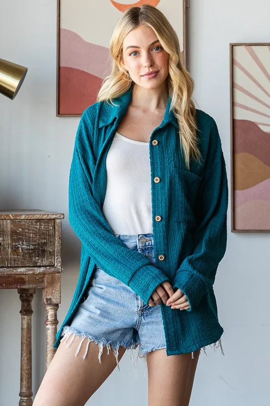 Between You And Me Teal Textured Button Shirt
