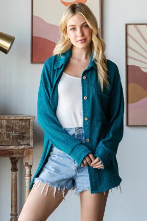 Between You And Me Teal Textured Button Shirt