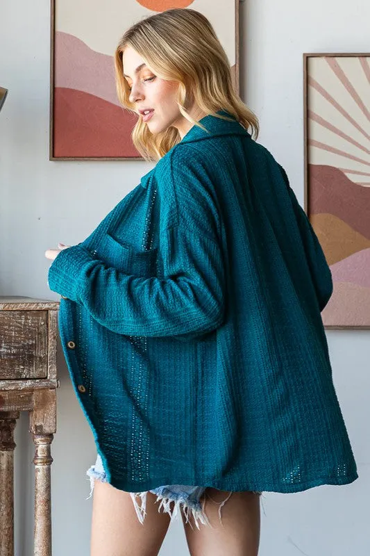 Between You And Me Teal Textured Button Shirt