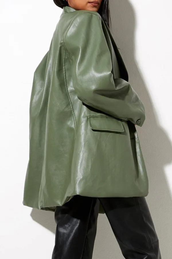 Bjlxn - Black Fashion Elegant Solid Pocket Buckle Turn-back Collar Outerwear