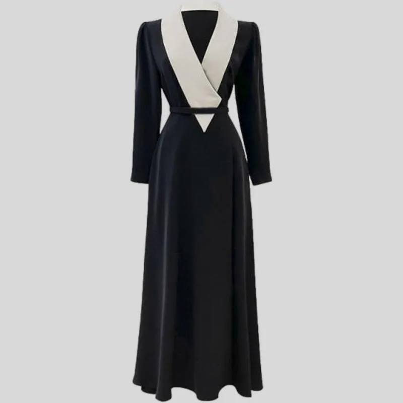 Black Midi V Neck Elegant Dress