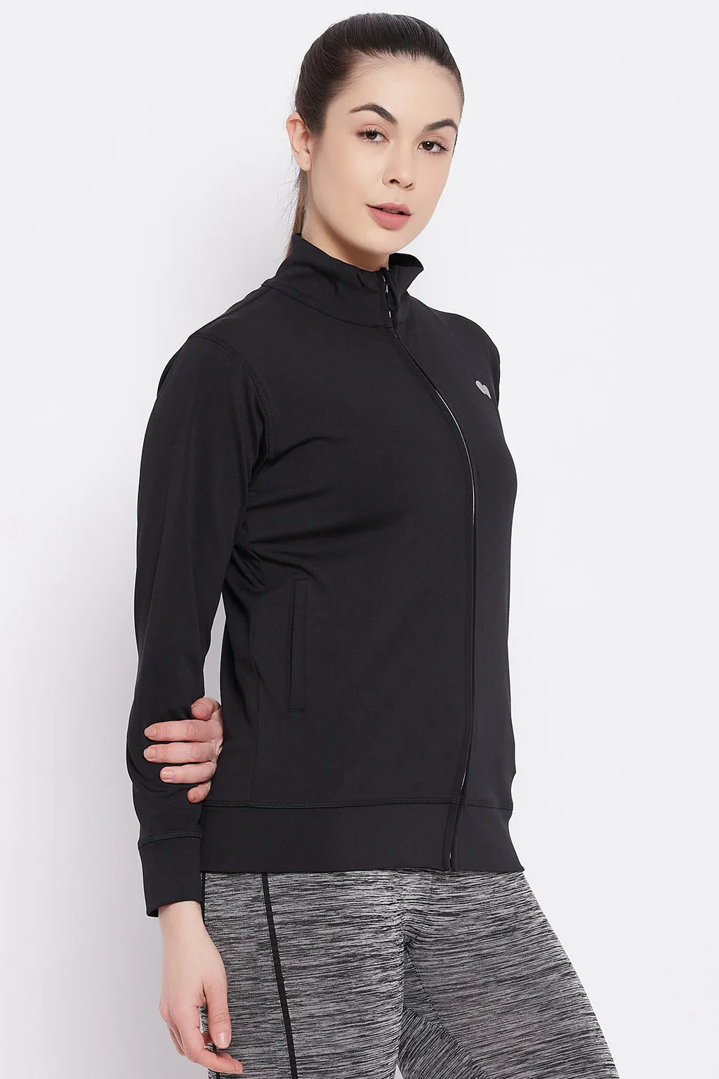 Black Polyester Activewear Jacket