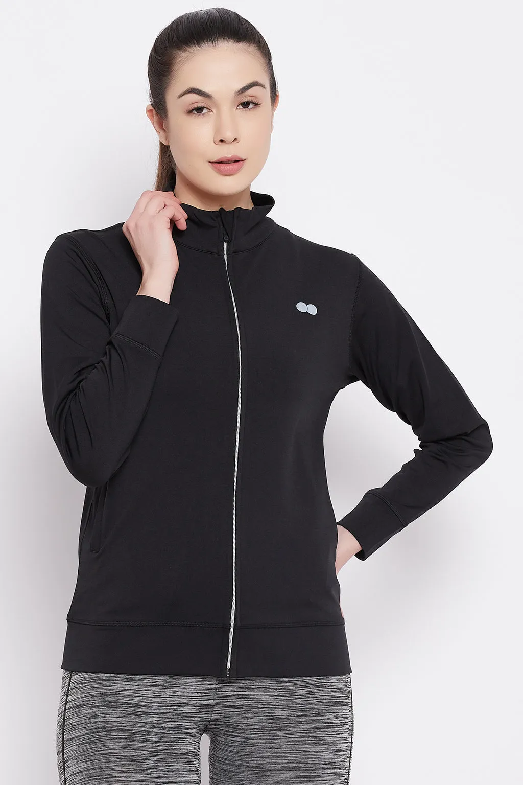 Black Polyester Activewear Jacket