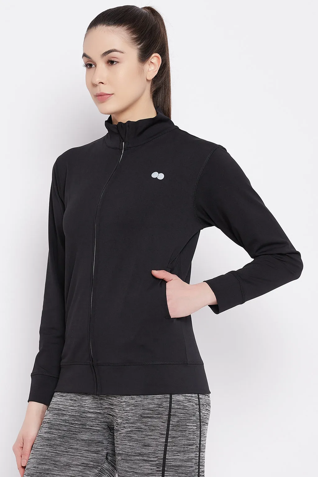 Black Polyester Activewear Jacket