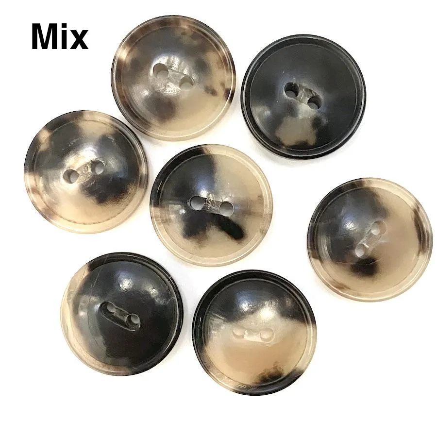 Black/Brown/Cream 2-hole Rimmed Natural Horn Button 7/8"  #SK-86H23