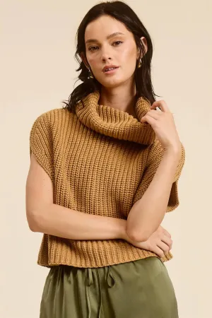 Brittany Cowl-Neck Ribbed Knit Sweater - Camel