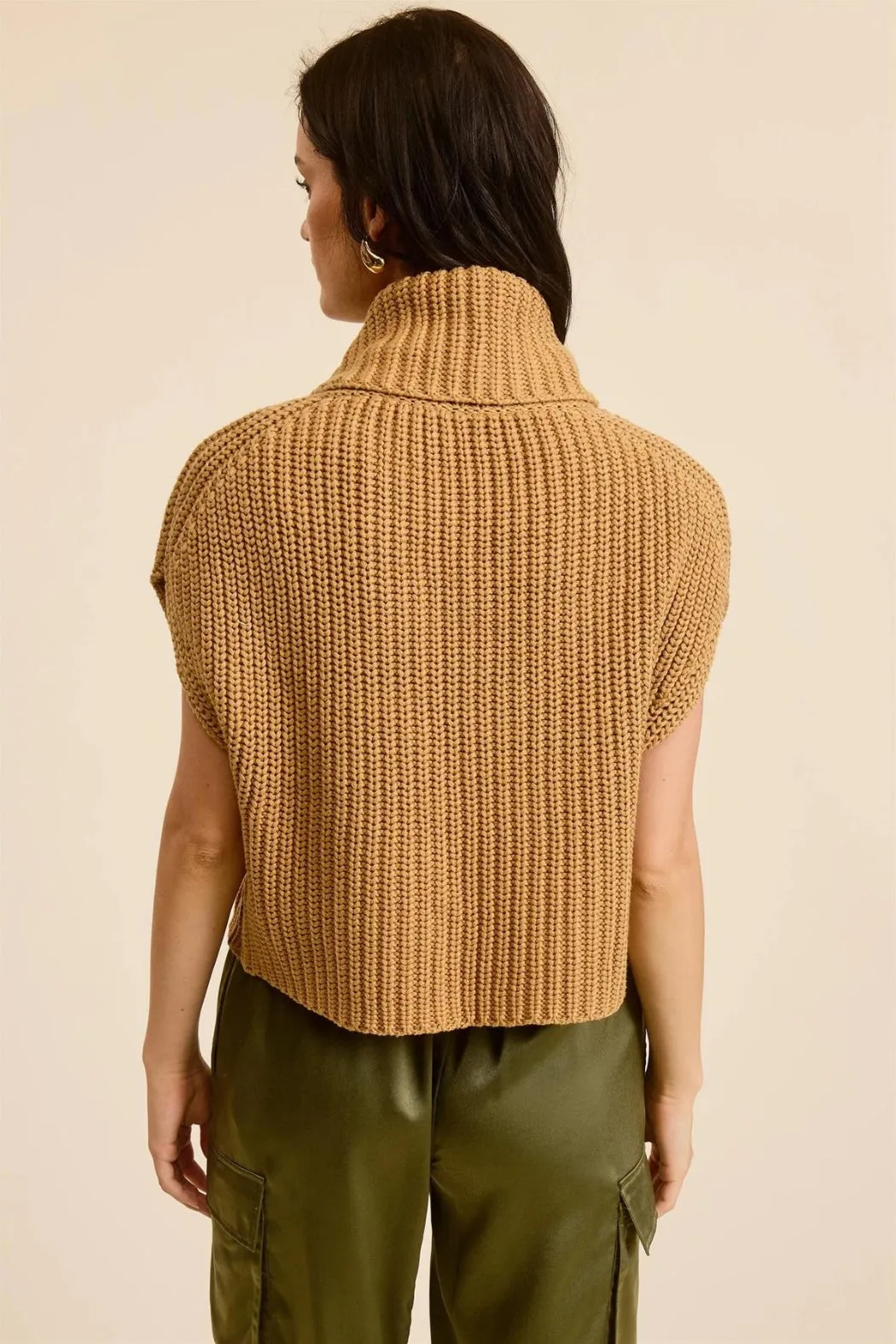 Brittany Cowl-Neck Ribbed Knit Sweater - Camel