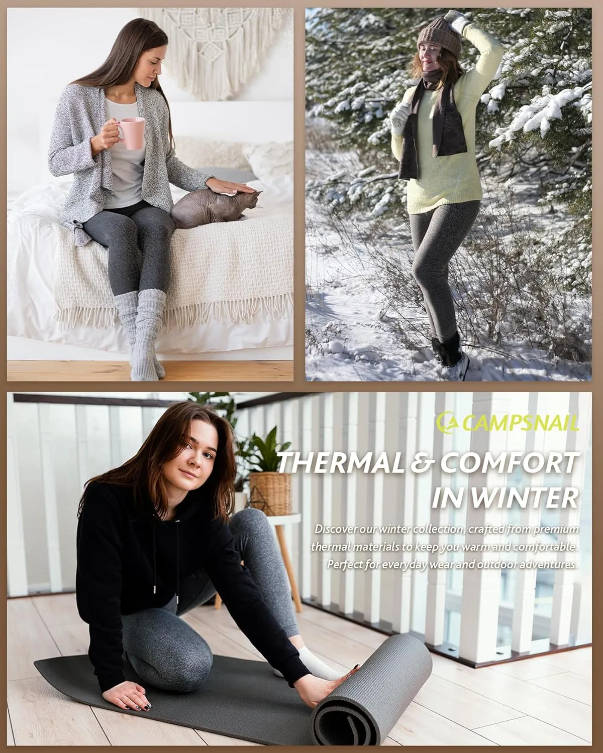 CAMPSNAIL Fleece Lined Leggings Women - Thick Soft High Waisted Black Tummy Control Thermal Warm Velvet Pants for Cold Winter