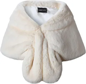 Caracilia Faux Fur Shawl Wrap Stole Shrug Winter Bridal Wedding Cover Up