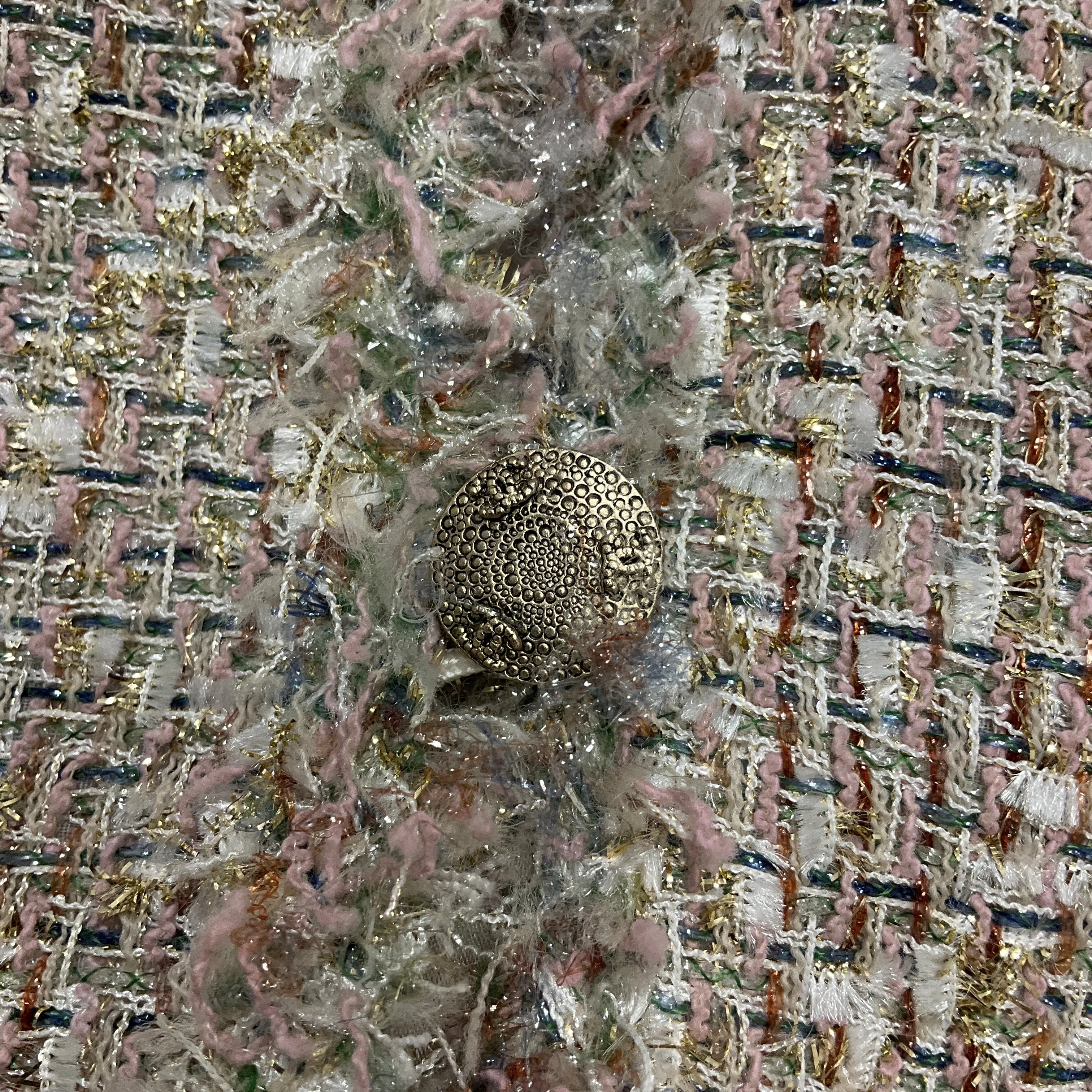 Chanel Blush / Gold 2005 Fringed CC Logo Button Tweed Jacket