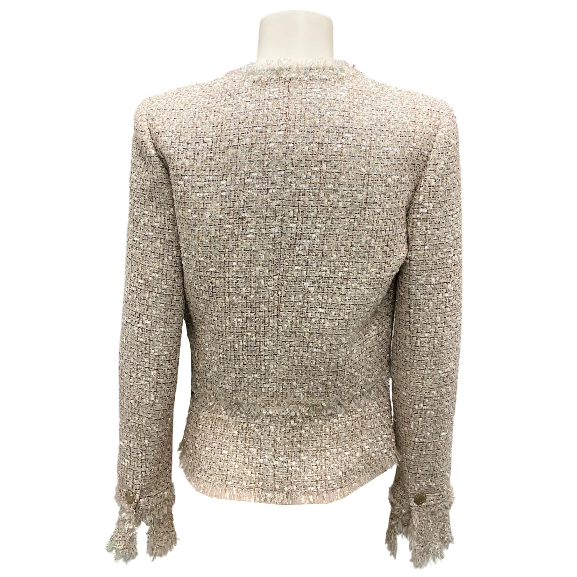 Chanel Blush / Gold 2005 Fringed CC Logo Button Tweed Jacket