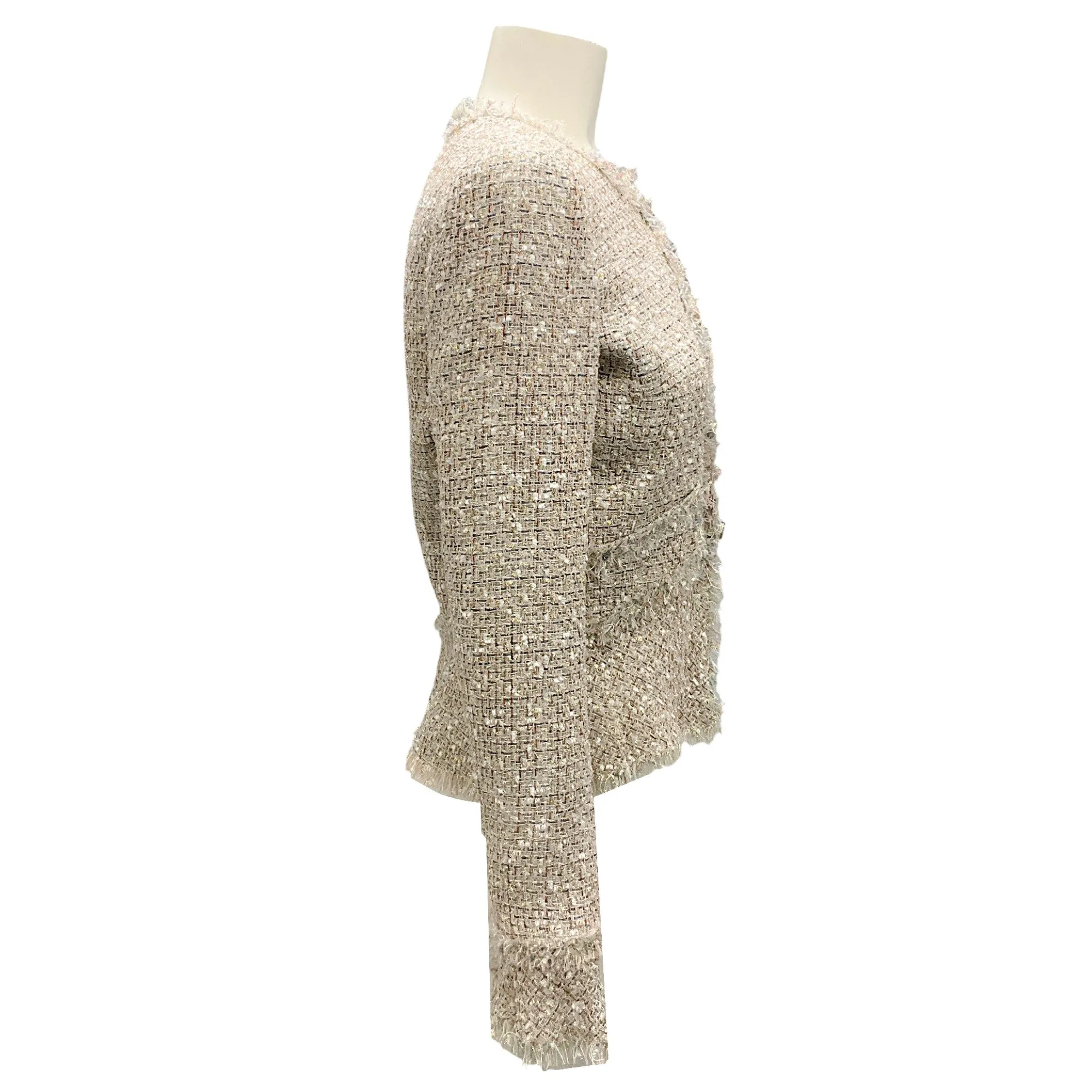 Chanel Blush / Gold 2005 Fringed CC Logo Button Tweed Jacket