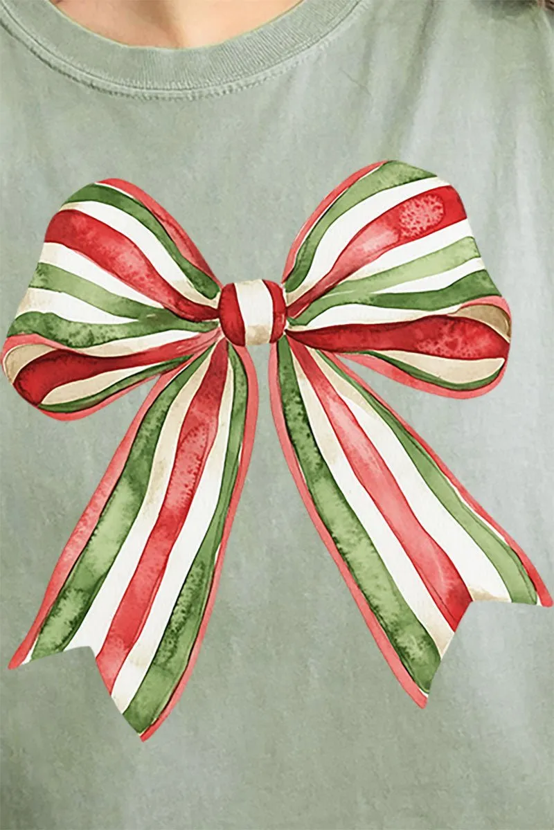 Christmas Ribbon Coquette Bow Comfort Colors Adult Ring-Spun Cotton Tee