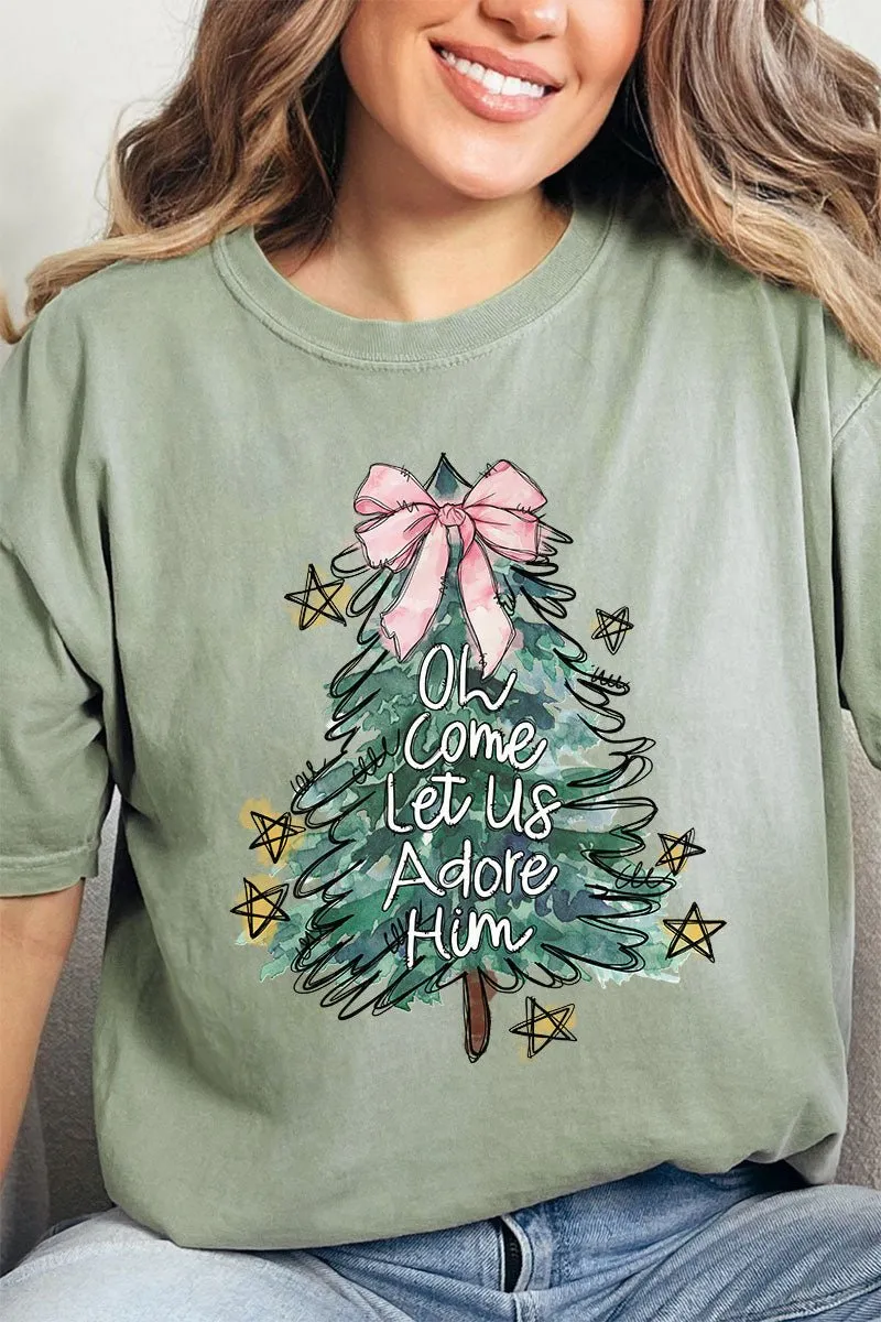 Christmas Tree Let Us Adore Him Comfort Colors Adult Ring-Spun Cotton Tee