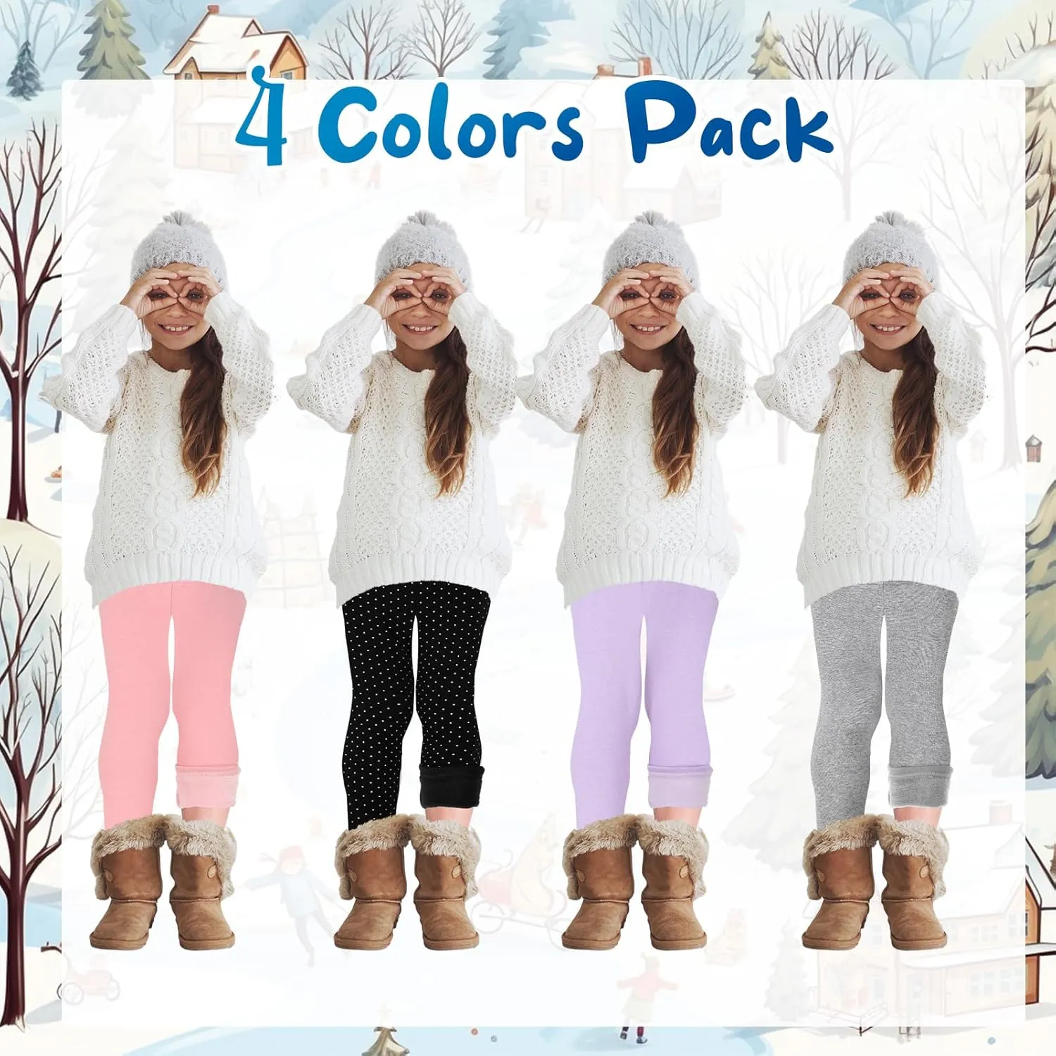 Chuarry Girls Winter Leggings Fleece Lined Warm Basic Pants Thick for Kid Toddler